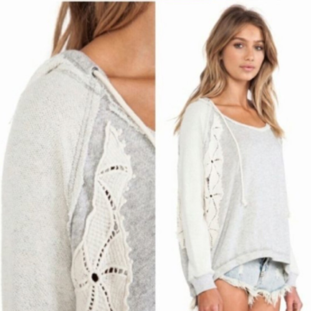 Free People Gray Lace Hoodie